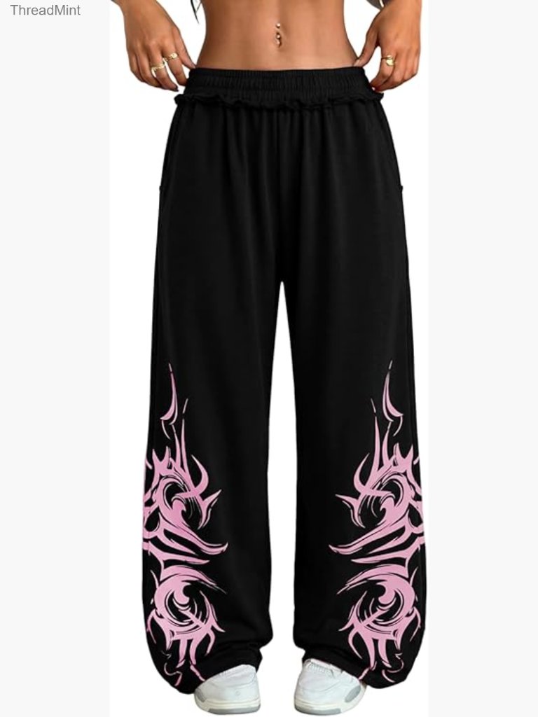 Wide Leg Sweatpants Y2k Gothic High Waisted Lounge Joggers With Pockets